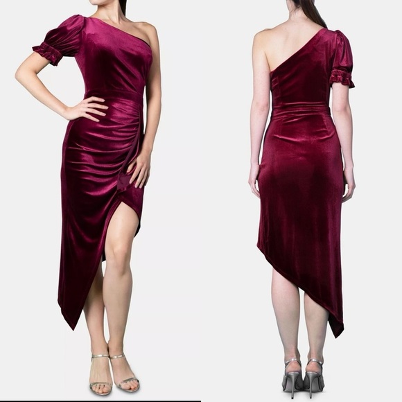 INSPR NY Brittany Xavier Velvet One Shoulder Dress Berry Asymmetrical NWT Size S - Picture 1 of 8